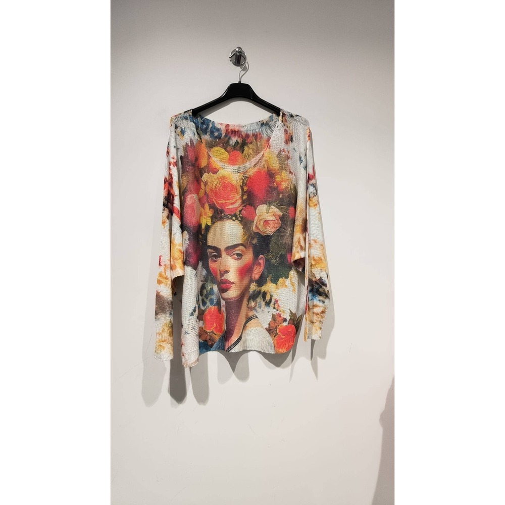 L70 Loowie Multicolor "FRIDA" Round Knit Printed Sweater One Size